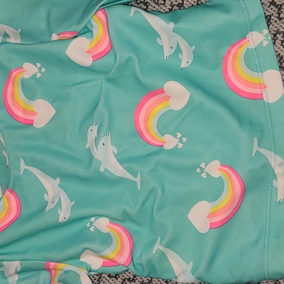 Swimsuit Teal and Bright Rainbows and Dolphin Size 18-24M - Picture 2 of 6